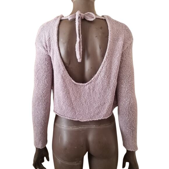 Missguided Sweater Crop Womens Size 4 Lilac Scoop Back Tie Neck - Picture 2 of 12